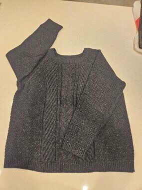 Lands' End Cable Crewneck Sweater - Black Heather - Size XL Petite